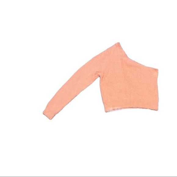 Le Lis One Shoulder Knit Top Long Sleeve Cropped Fuzzy Sweater Large - Picture 4 of 4